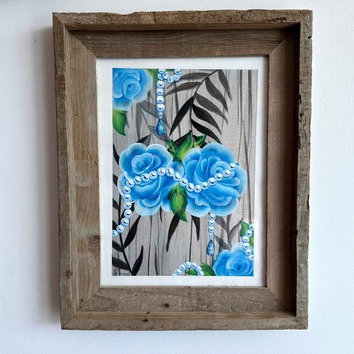 Pearl Rose Blue Hand Painted Original Painting | Wall Art
