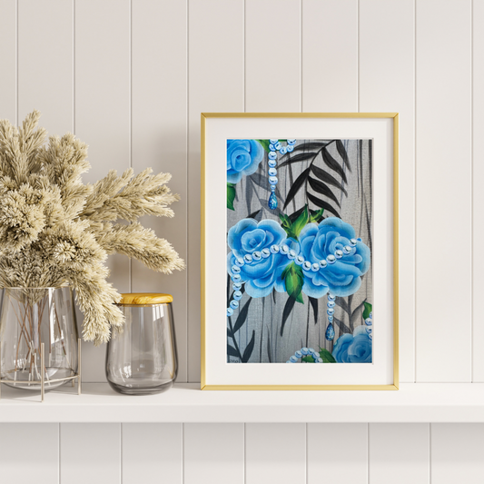 Pearl Rose Blue Hand Painted Original Painting | Wall Art